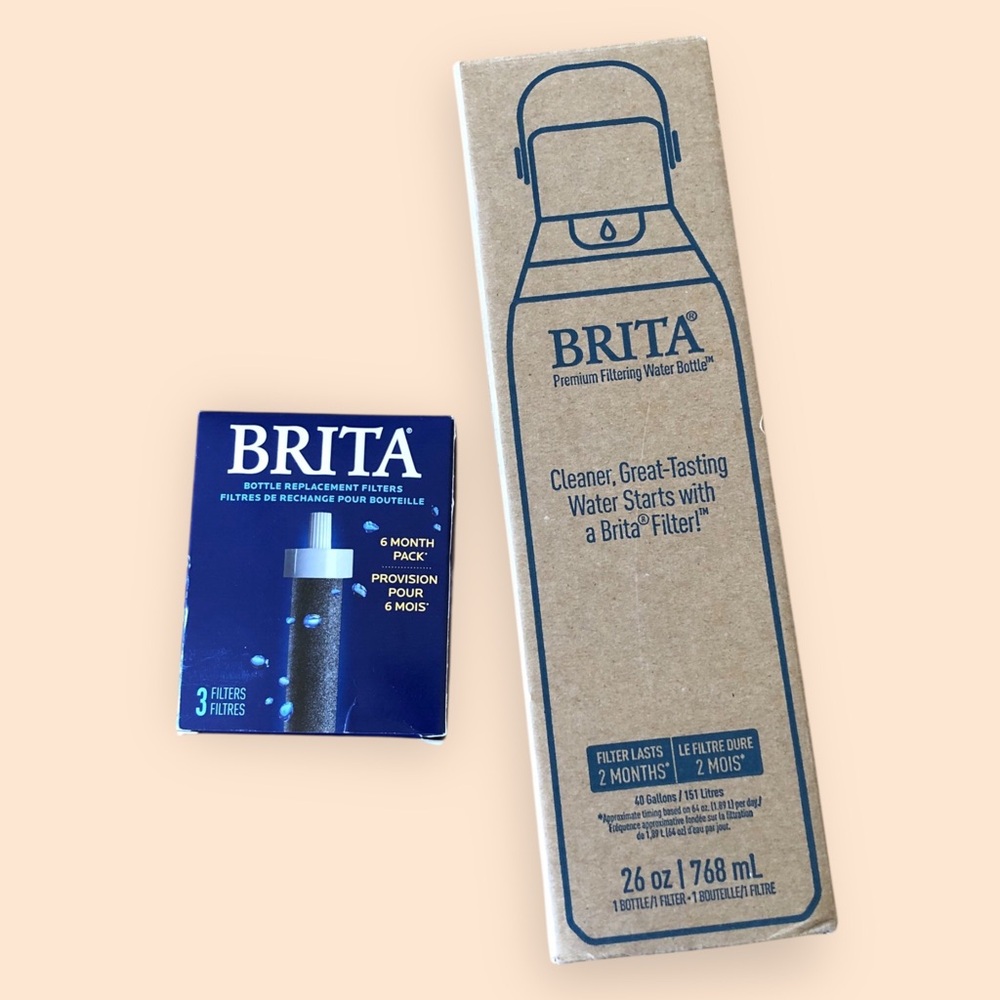 BRITA Premium Filtering Water Bottle & Replacement Filter 3 Pack NEW 26 Oz Blue